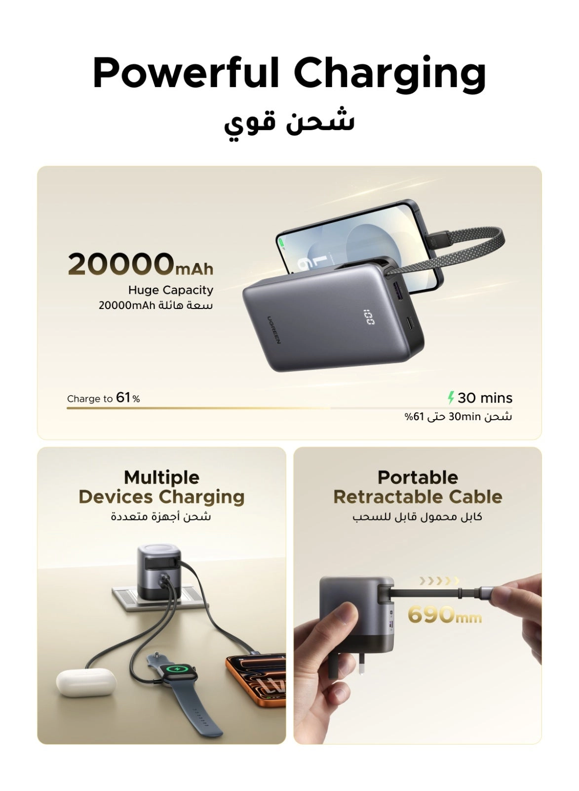 Power Bank - 20000mAh 45W + Retractable Charger - 45W + USB-C Cable - 60W + FineTrack Smart Tag