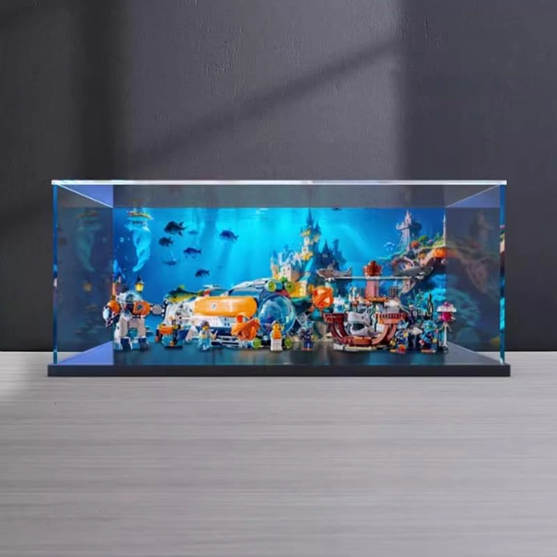 Clear Acrylic Display Case - Compatible with 60379 50x25x15cm White Bottom+top Light