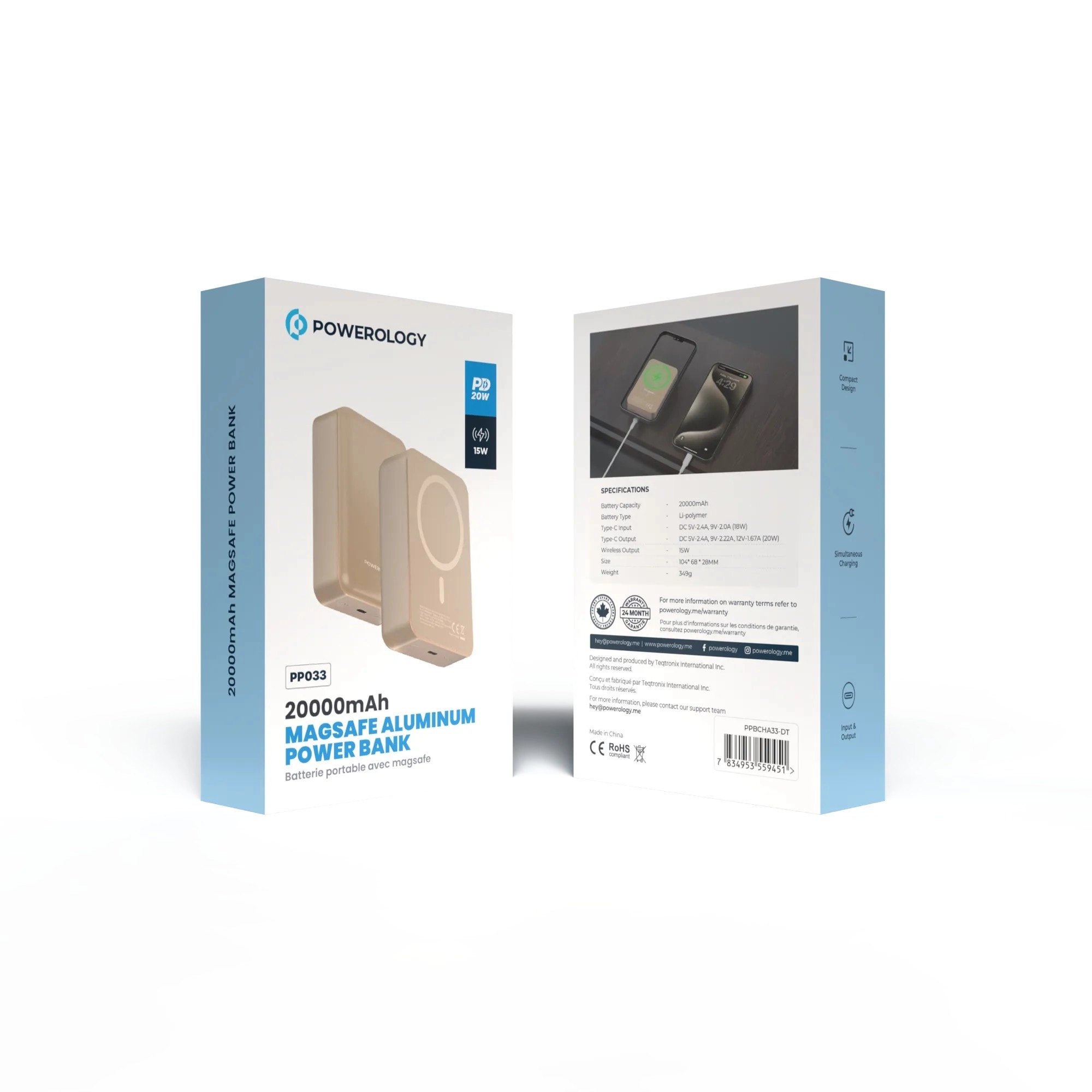 PPBCHA33-GY - 20000mAh 20W Fast-Charging Wireless
