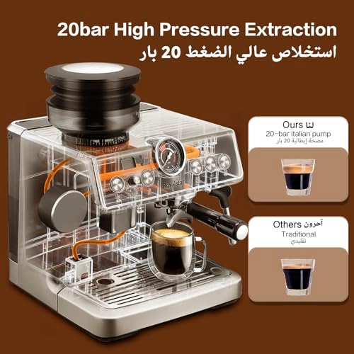 20-Bar Semi-Automatic Coffee Machine - Grinder Milk Frother