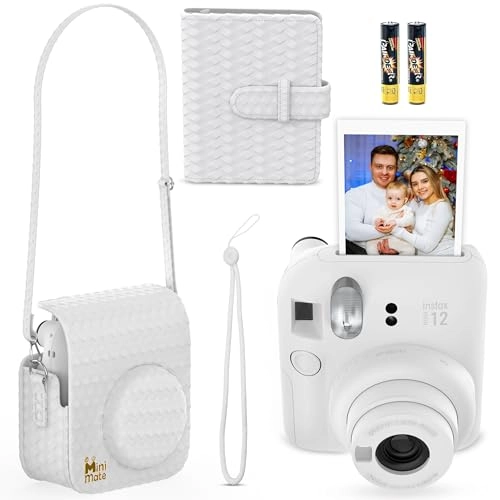 Instax Mini 12 - Clay White + Carrying Case + Instax Mini Film - 40 Sheets + Photo Album - 64 Pockets
