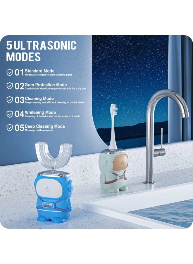 Ultrasonic Kid's U-Shaped Electric Toothbrush - IPX7 Waterproof Five Cleaning Modes 60S Smart Reminder