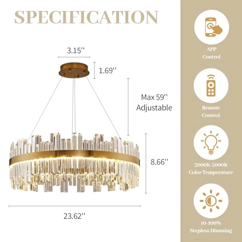 Rectangle LED Crystal Chandelier - 3 Colors Dimmable