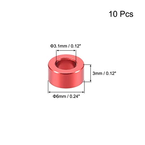 Round Aluminum Standoff Column Spacer - 3.1x6x3mm Red