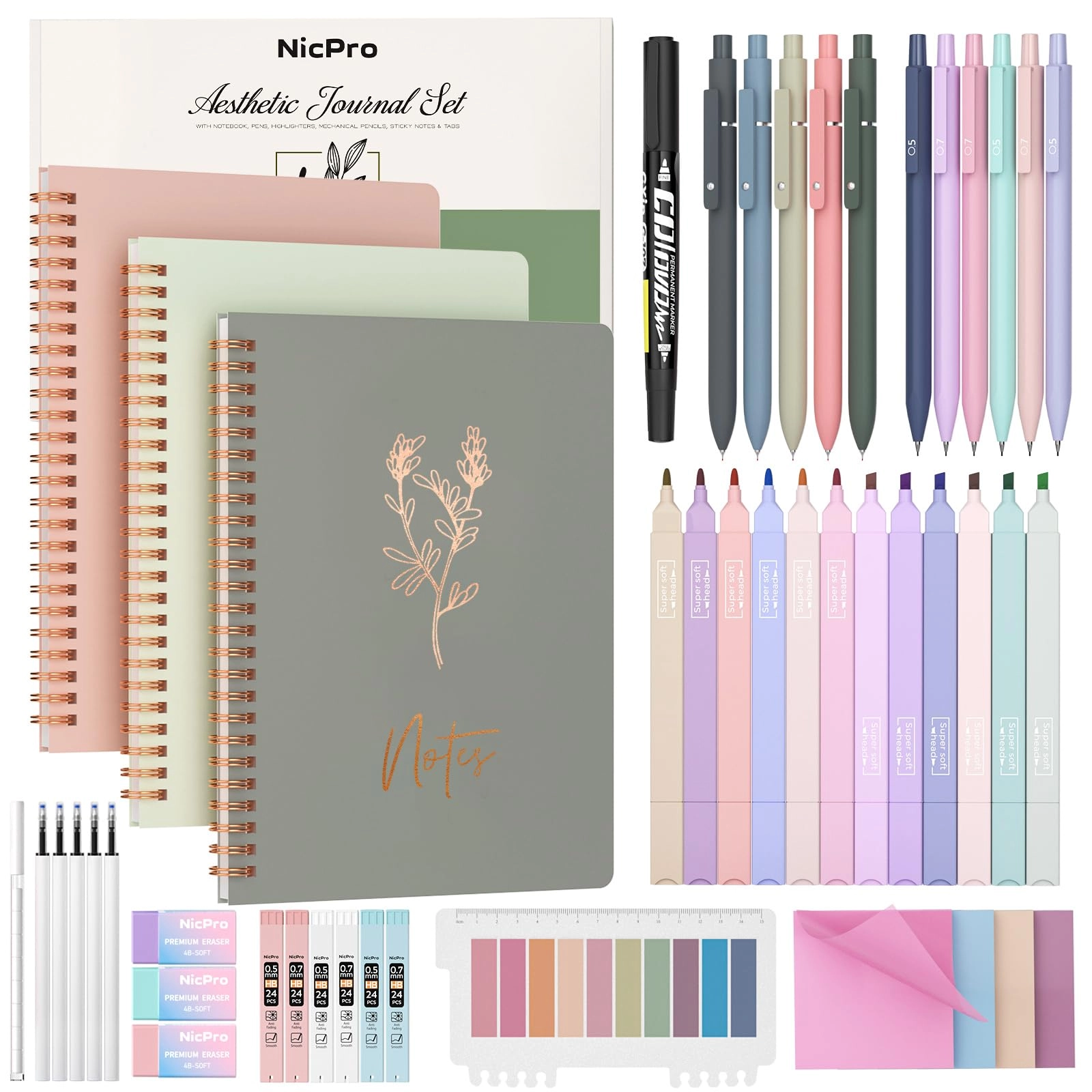 NICPRO CO.,LTD Cute Spiral Notebook Stationary Set A5 Spiral - 160 Pages Gift Box