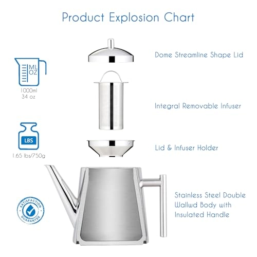 Double Wall Tea Pot - Stainless Steel 304 1000 milliliter