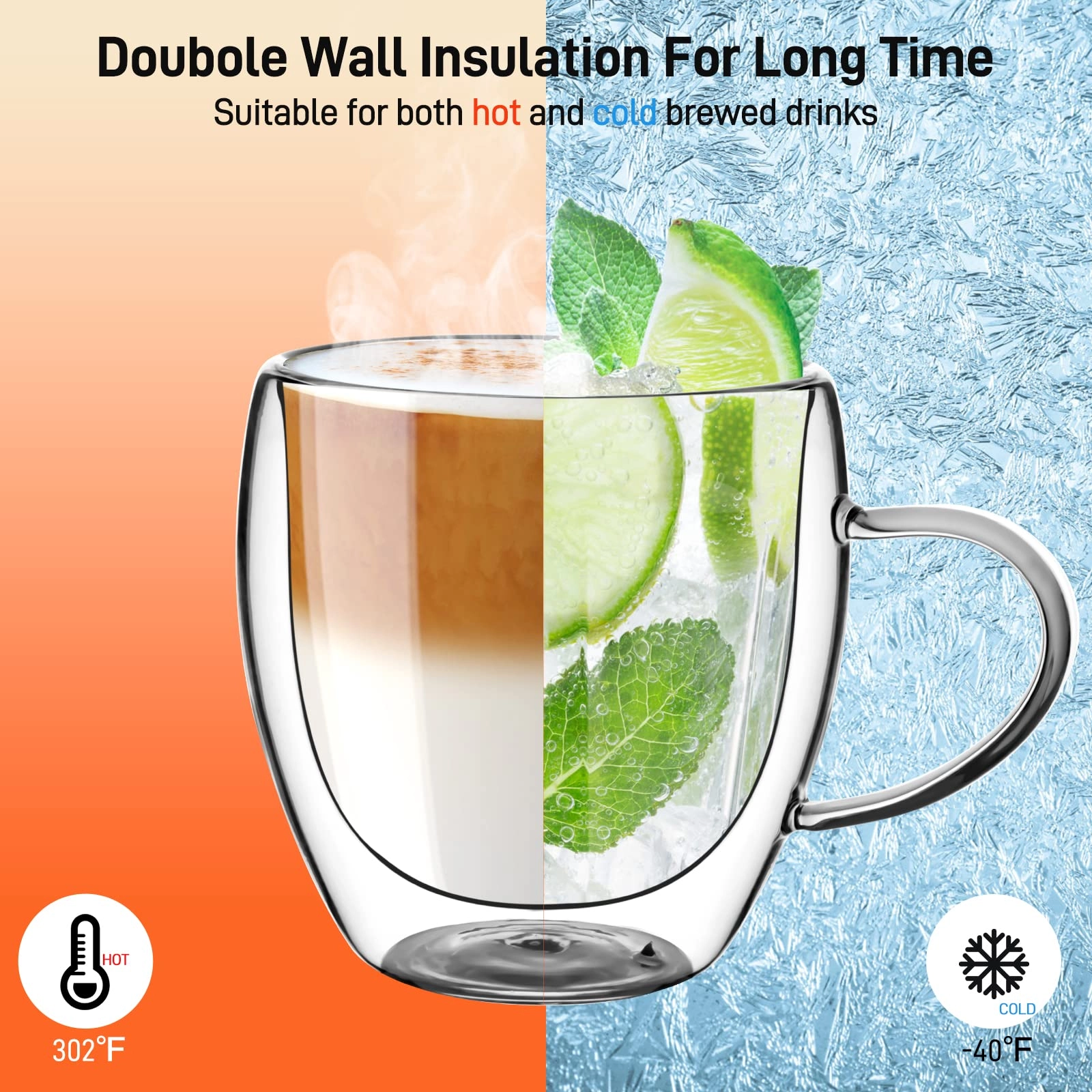 Double Walled Glass Mug - 4 pcs - 250 ml