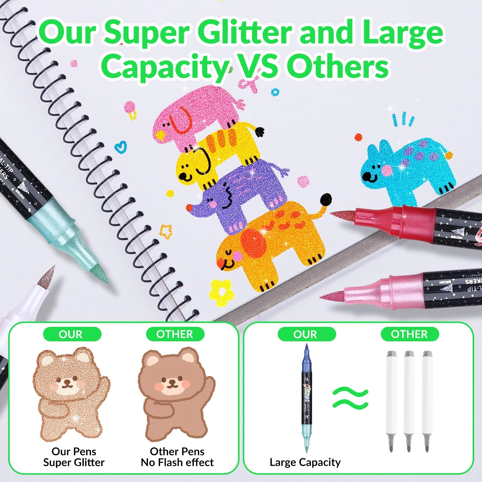 Glitter Brush Markers - Multicolor Dual-Tip