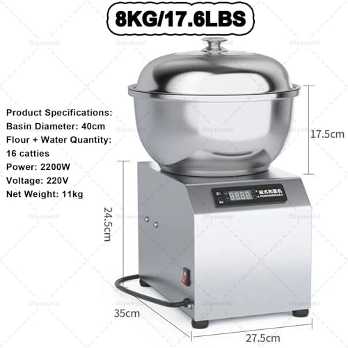 Commercial Spiral Dough Mixer - 8KG/17.6LBS 2200W