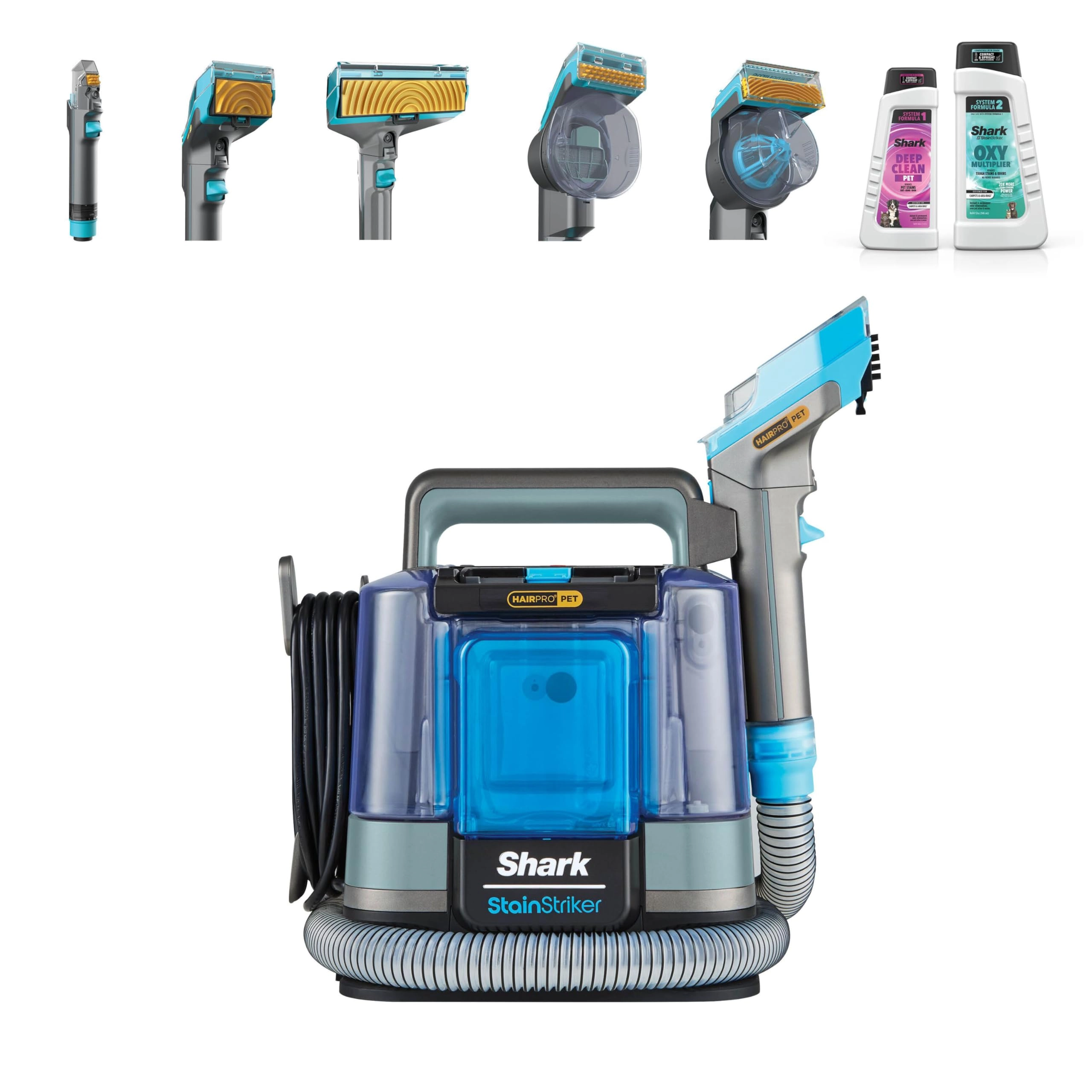 Shark StainStriker HairPro Pet + Tough Stain Tool + Crevice Tool + Pet Hair Extractor Tool + Pet Stain Trapping Tool + CarpetXpert Deep Clean Pet Formula + StainStriker OXY Multiplier Formula