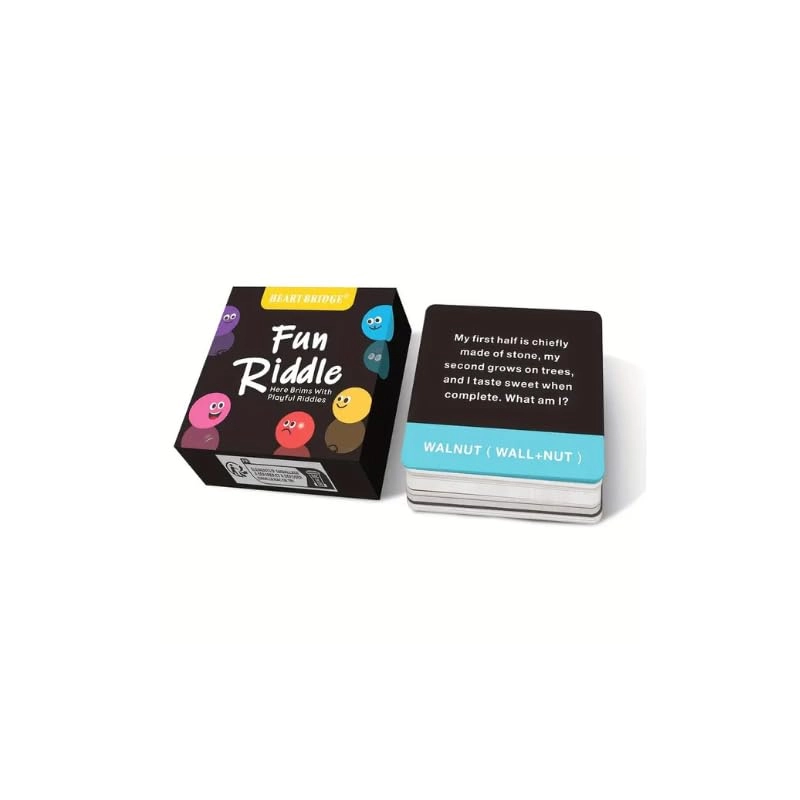 Fun Riddle Card Game - 50 Cards Black With Multicolor Characters