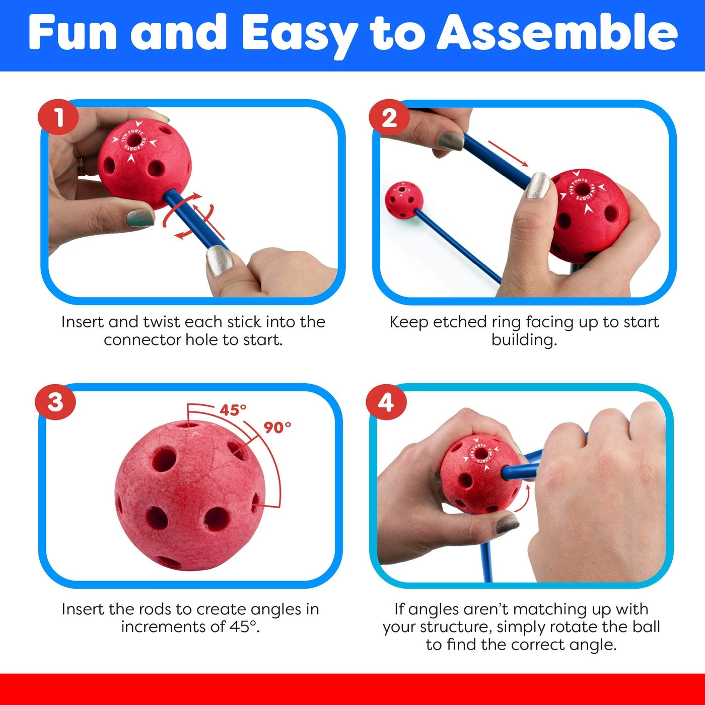 Fun Forts - 53 Rods 28 Spheres Red Blue