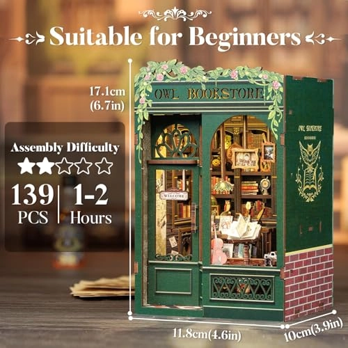 Owl Bookstore Miniature Library - 3D Wooden Puzzle LED Lights