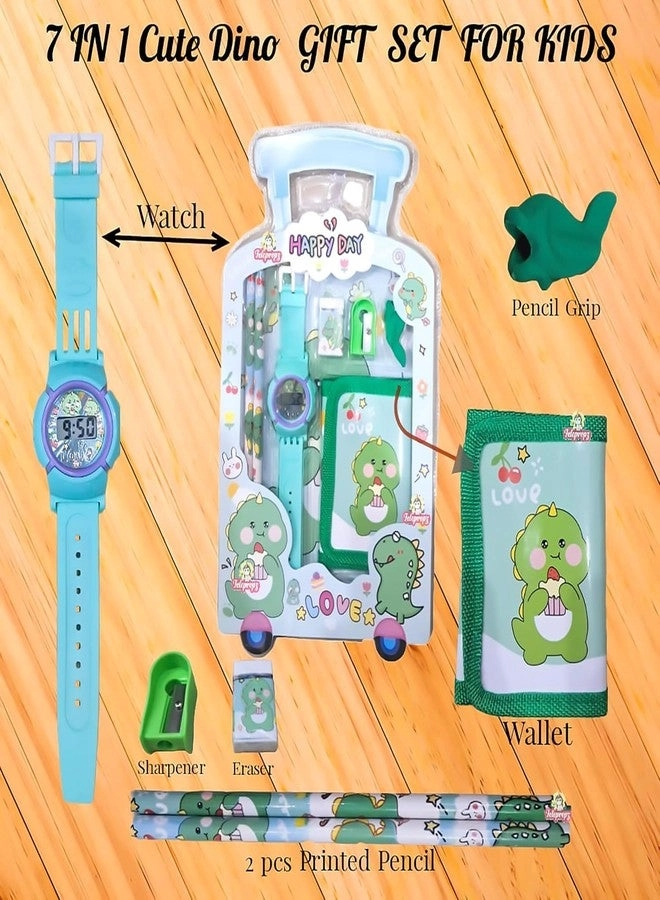 Digital Watch + Sharpener + Eraser + Pencil + Wallet Pouch - 7 in 1
