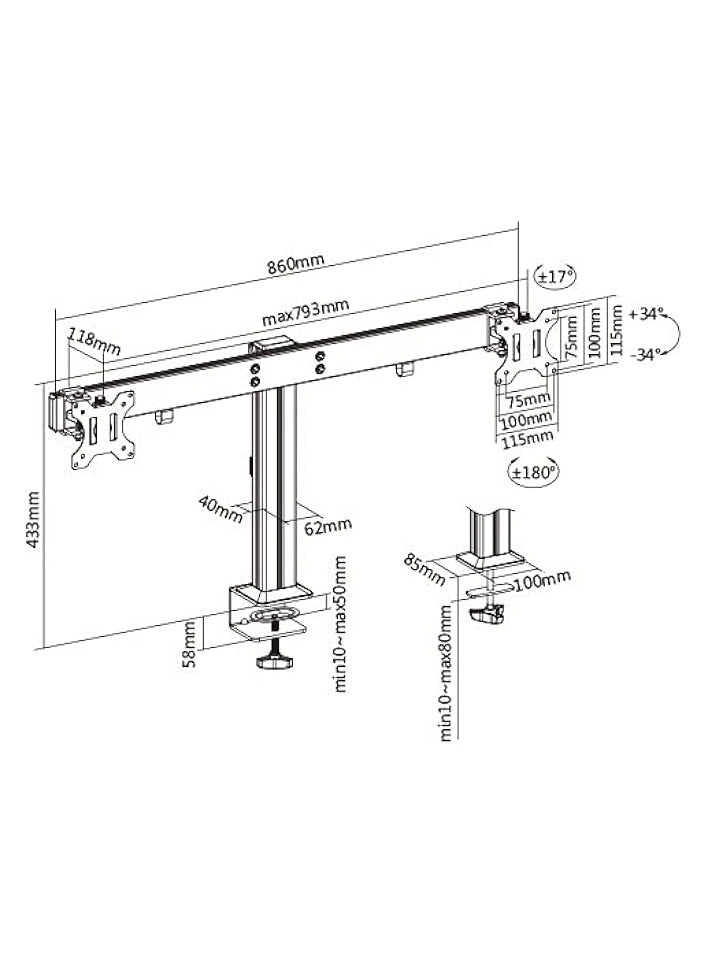 Dual Monitor Mount - 2 Monitors 32 inches 75mm or 100mm