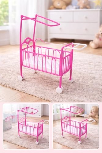 Family Doll Set - Mother Father Baby Dolls Crib Bath Accessories Ages 3+