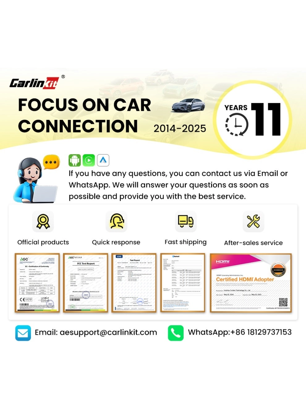 3.0 Wireless CarPlay Adapter - VW Audi Ford Sync 3 Mazda Mercedes Honda Chevy Subaru Porsche Hyundai Kia Lexus Gmc Acura