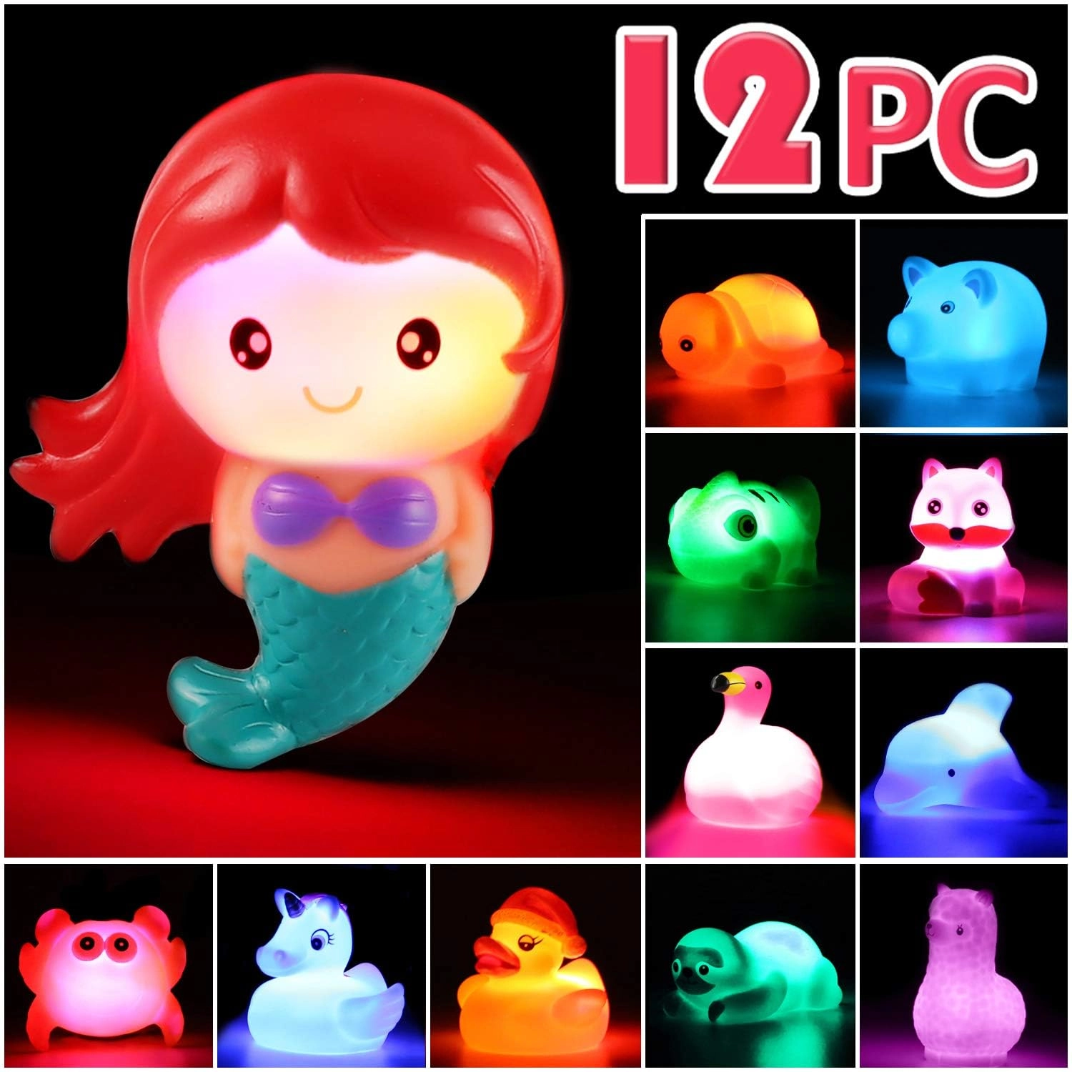 laxdacee Light Up Floating Rubber Animal Toys - 12 Pack No Hole