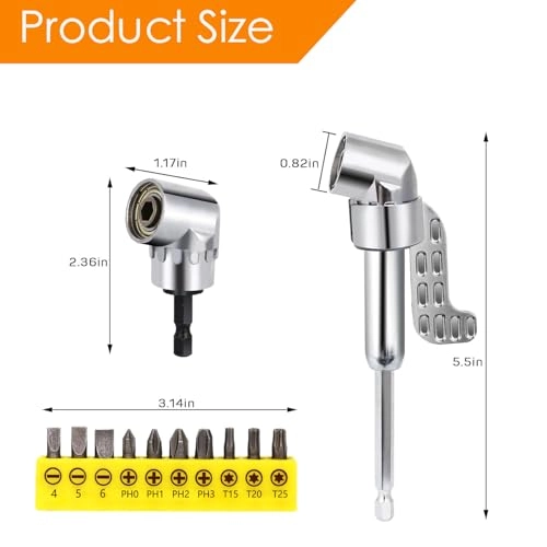 105 Degree Right Angle Drill Adapter - 1/4" Hex Shank 360 degree Rotatable