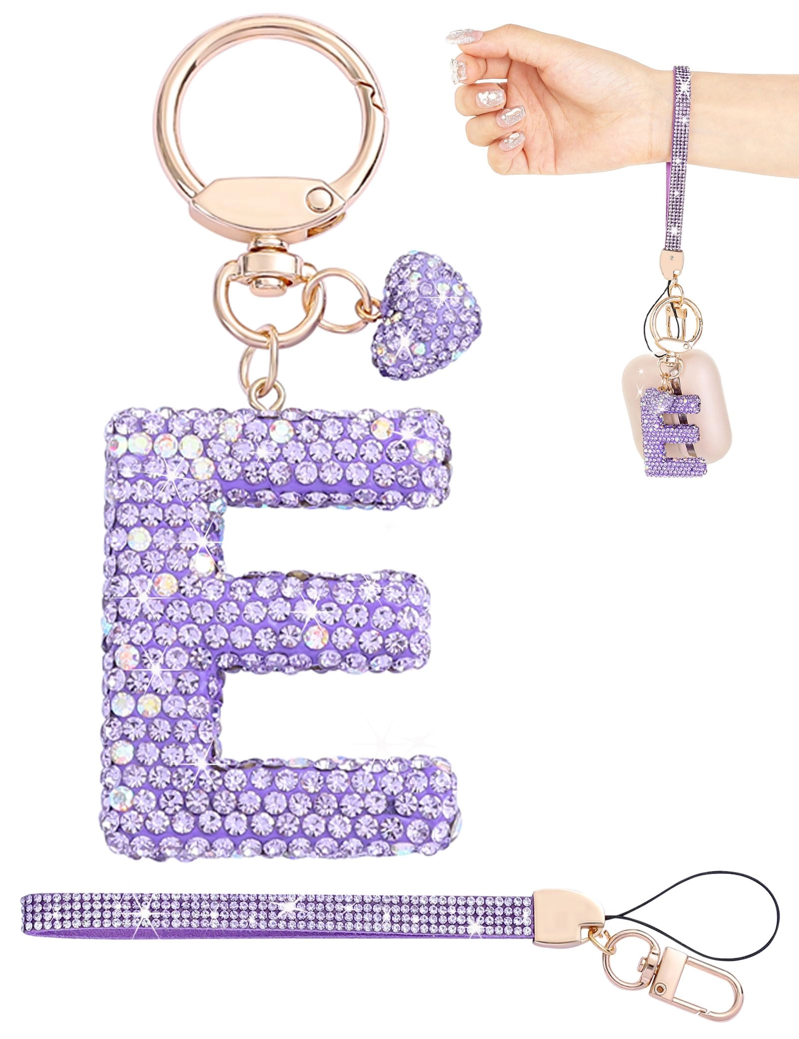 Initial Keychain - L Purple Rhinestone