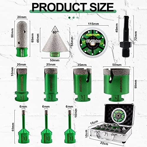 Diamond Core Drill Bits Kit - 11 PCS