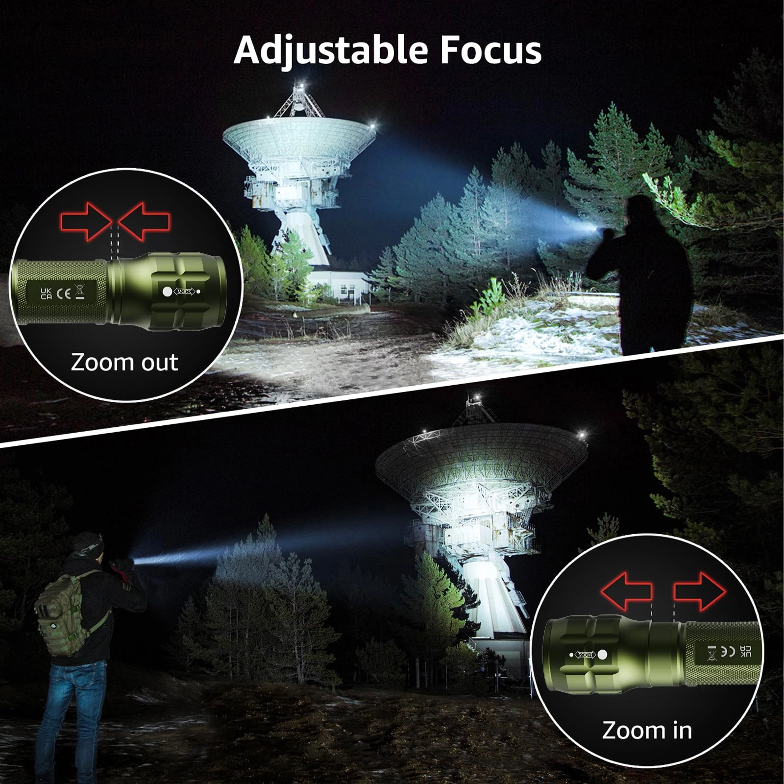 LED Flashlight - 140lm Waterproof Adjustable Focus 2 Pack