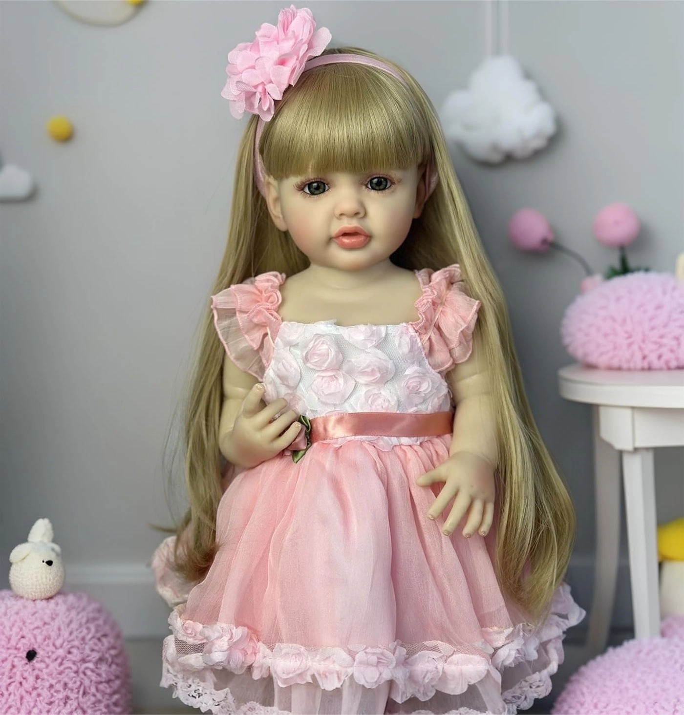 Reborn Baby Doll - 22inch 55cm Vinyl Silicone Girl Long Hair Ages 3+