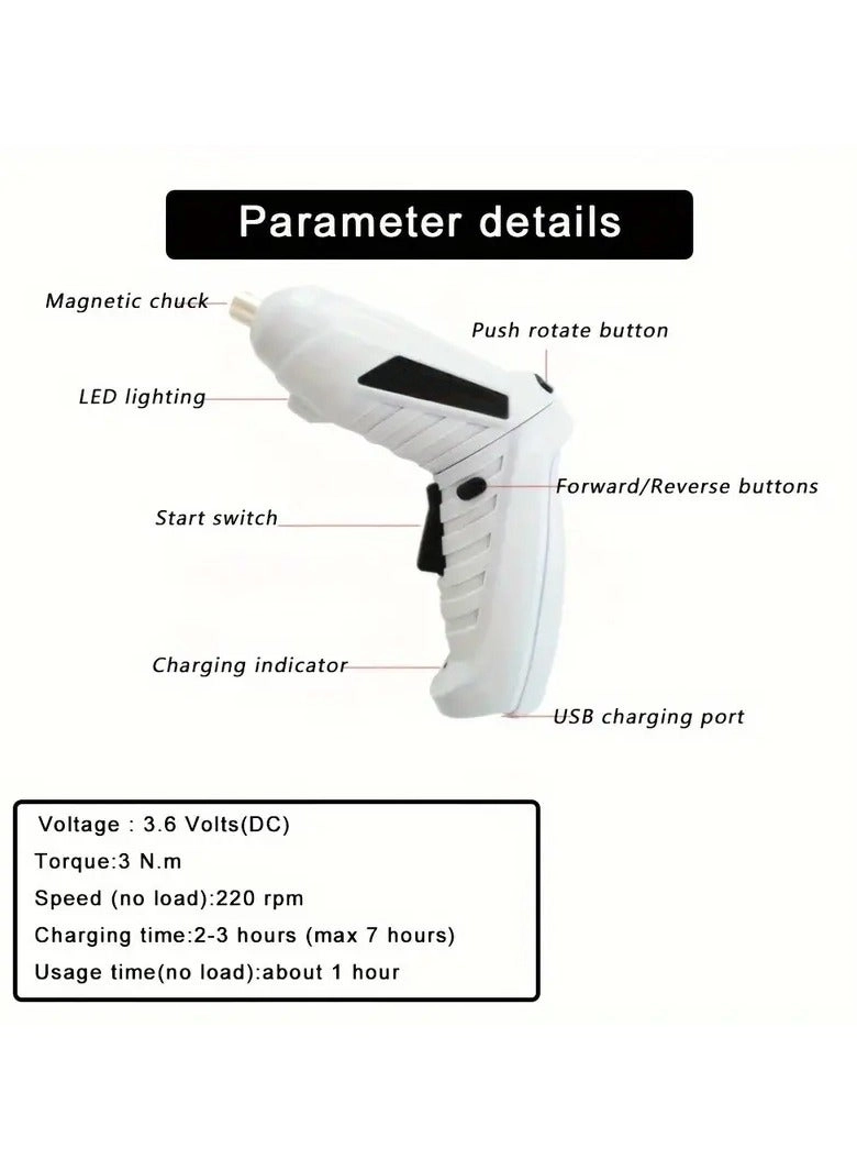 CORDLESS SCREWDRIVER - 47 Piece Rechargeable Black