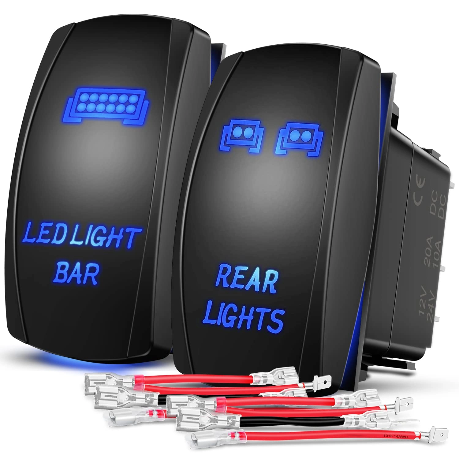Nilight Rear Lights Rocker Switch + LED Light Bar Rocker Switch - 2 pcs