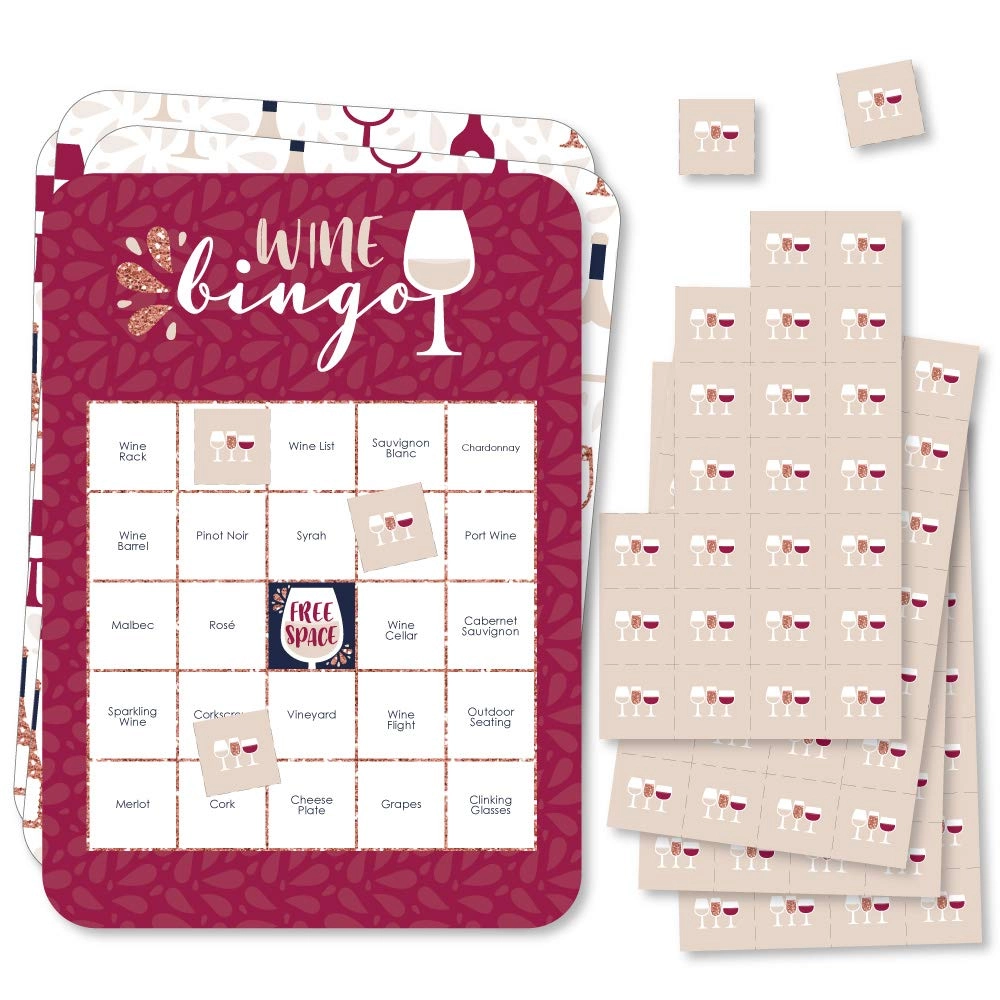 But First Wine Bingo Cards and Markers - 18 pieces