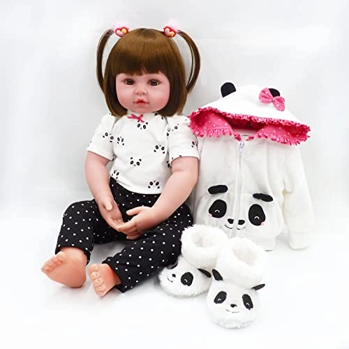 Rebirth Baby Doll - 48cm/58cm Silicone Limbs Cloth Body Panda Clothes Gift Set