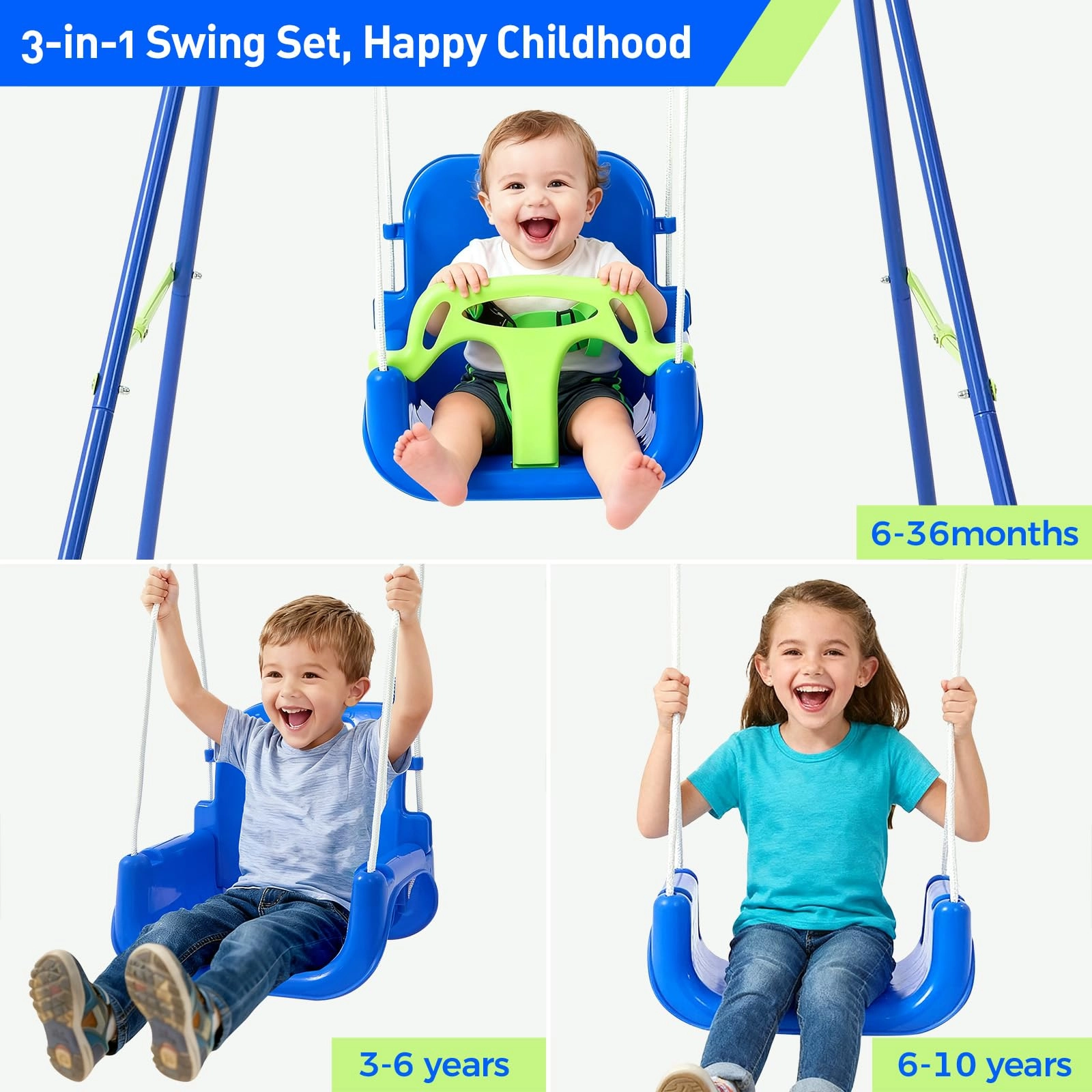 3-in-1 Swing Set - for Toddlers 4 Sandbags Bluegreen
