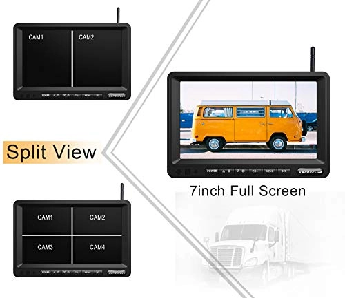 Digital Wireless 2 Backup Camera System - Night vision Wireless + 7’’ DVR Split Monitor - 7 Inches Touch Button