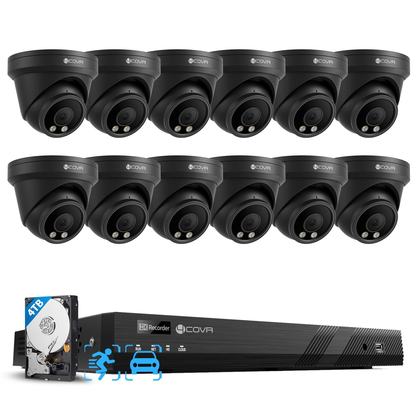 4COVR PoE Security Camera System - 12Pcs 16 Channel 4K