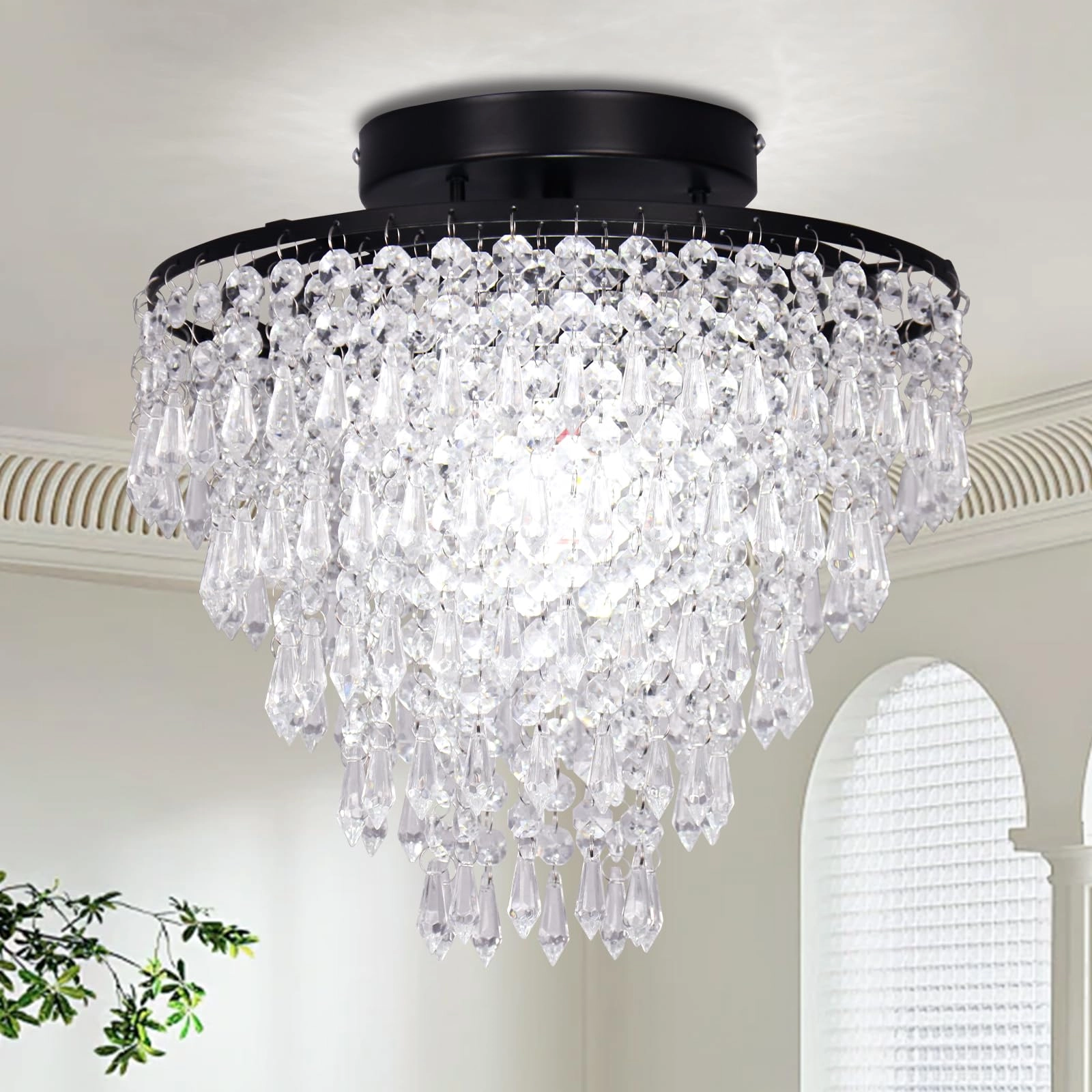 Yangfan Mini Crystal Ceiling Light - 11.8 Inches 5 Levels Raindrops E26 Base