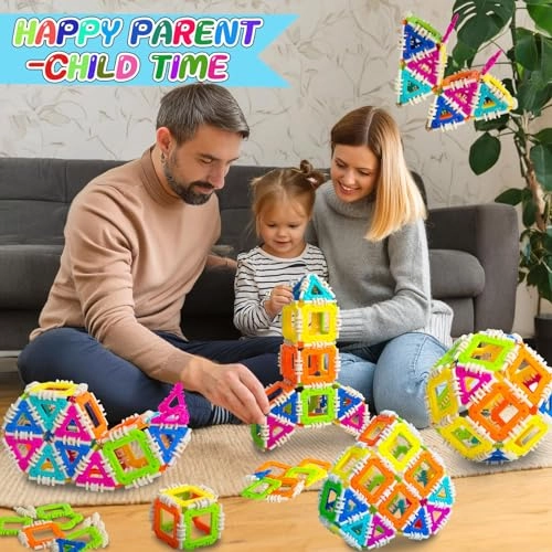 Montessori Building Blocks - 30pcs squares 30pcs triangles 100pcs connecting rods