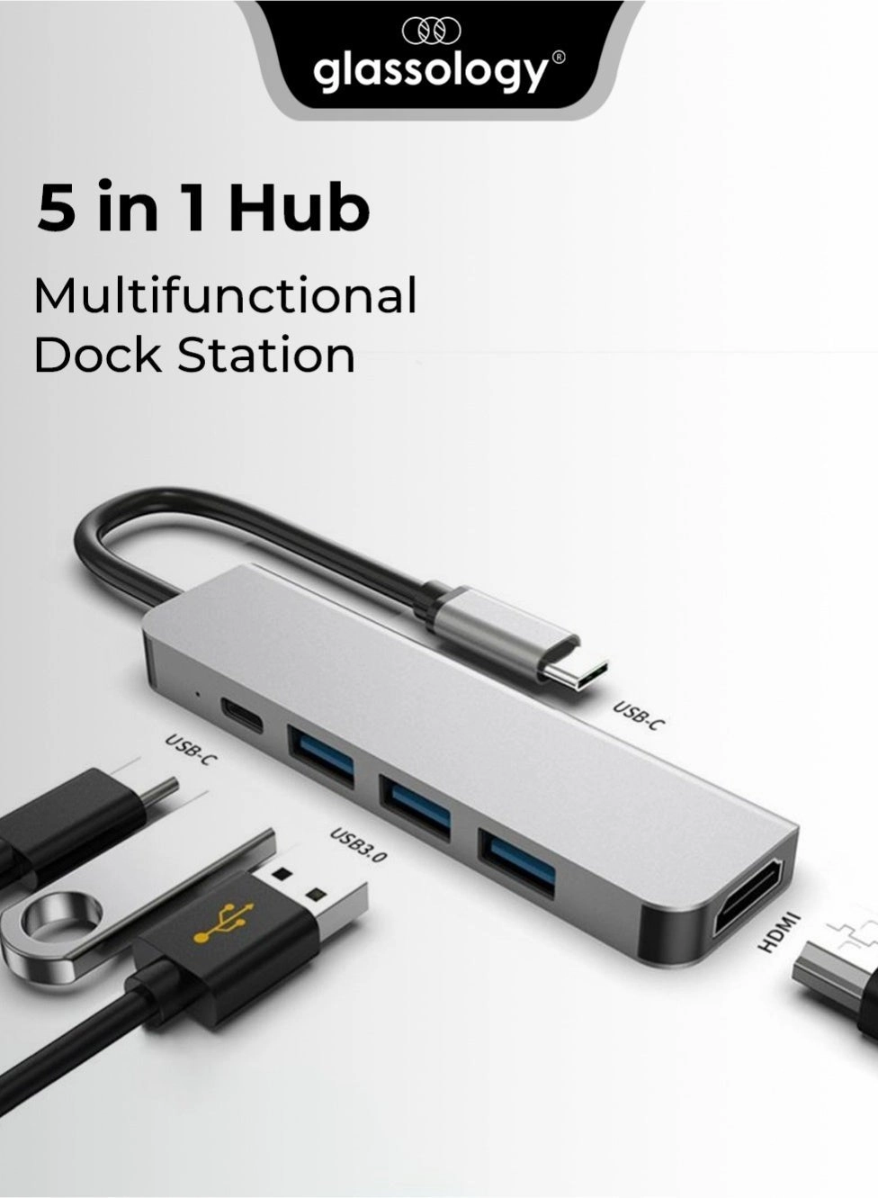 glassology GTSTEVE1 - 5 In 1 USB-C Hub