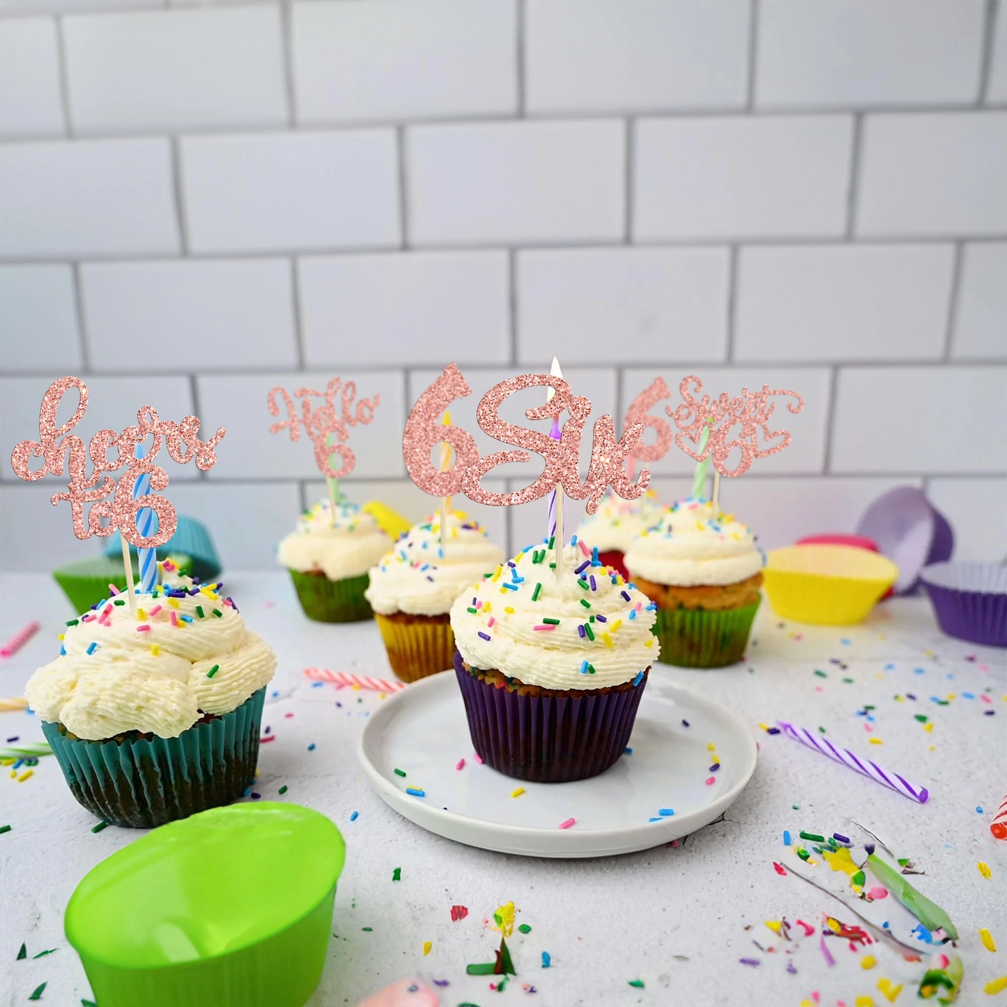6th Birthday Cupcake Toppers - 30Pcs