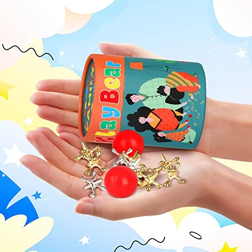 Jacks Game - 10 Metal Jacks 2 Red Rubber Balls