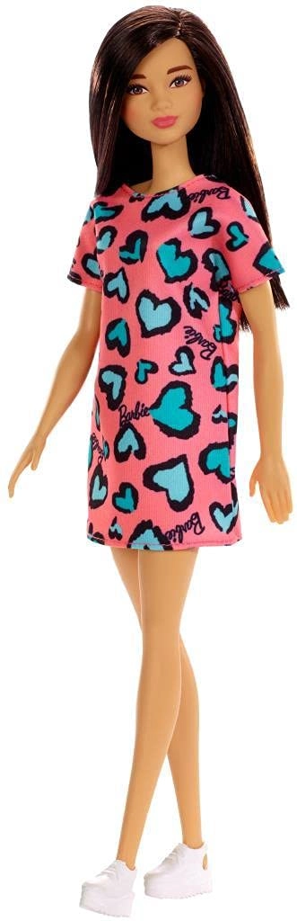 Barbie Doll - Brunette Pink and Blue Heart-Print Dress Platform Sneakers Ages 3+