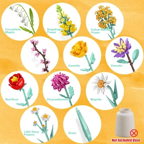 Flowers Bouquet Building Set (US20-HSB1) - 1070PCS Wildflower Botanical Collection