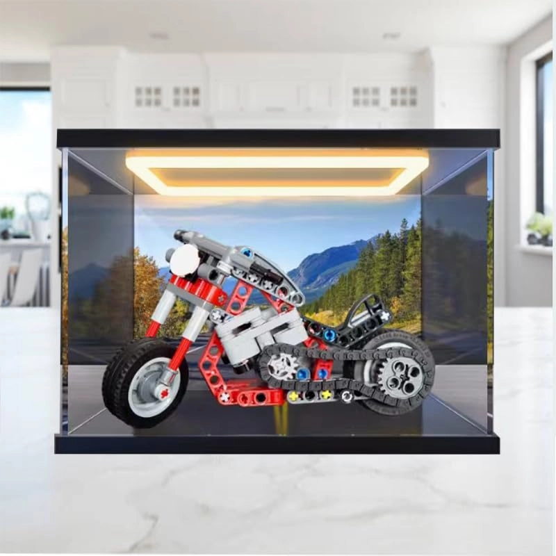 Clear Acrylic Display Case (42132) - Wood Bottom+top Light 20x10x15cm