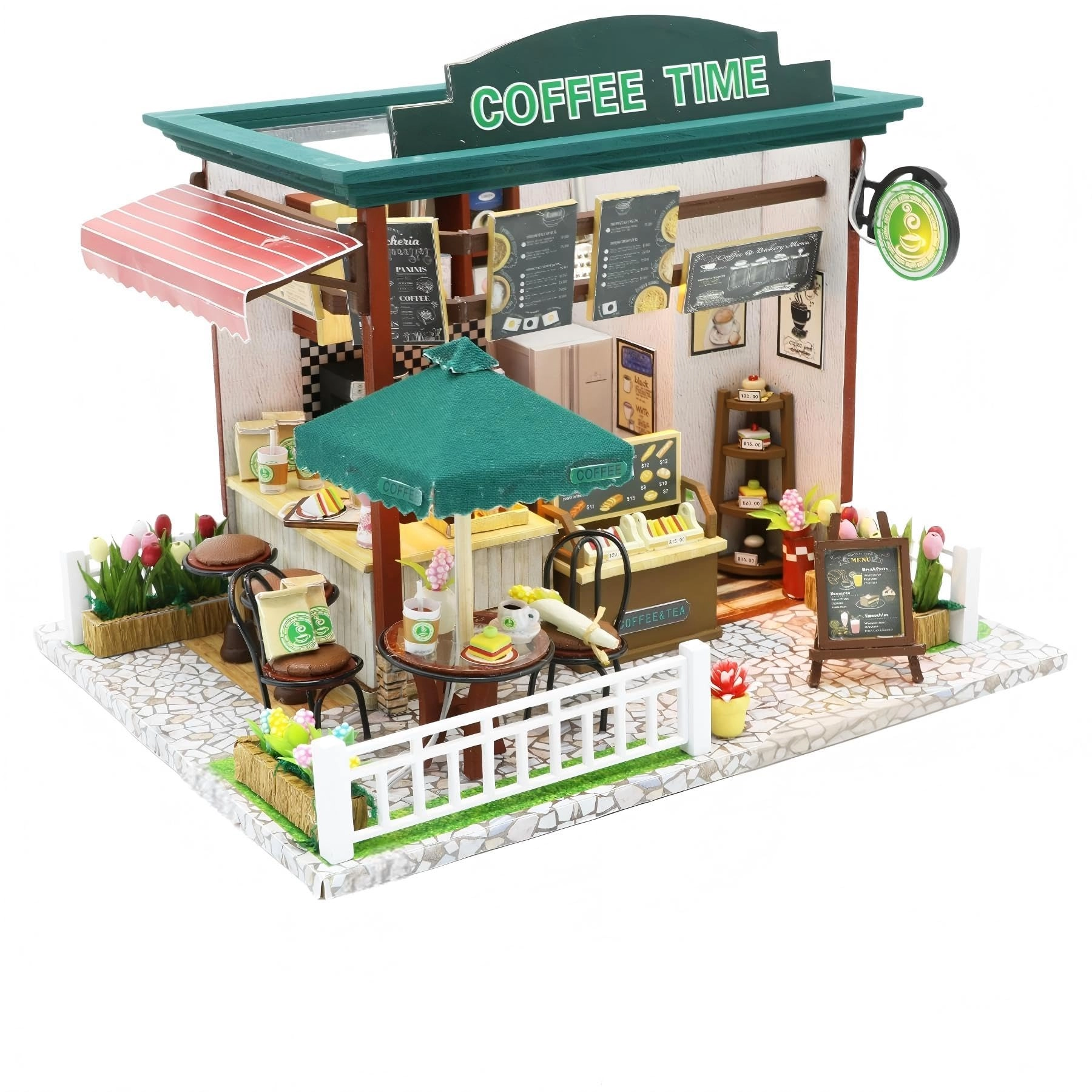 KASTWAVE Miniature Coffee Shop Dollhouse Kit Gift Set