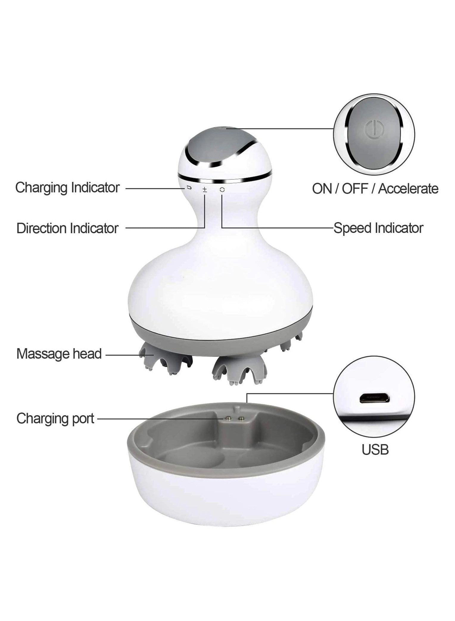 Electric Scalp Massager - Cordless 4 Replacement Massage Heads