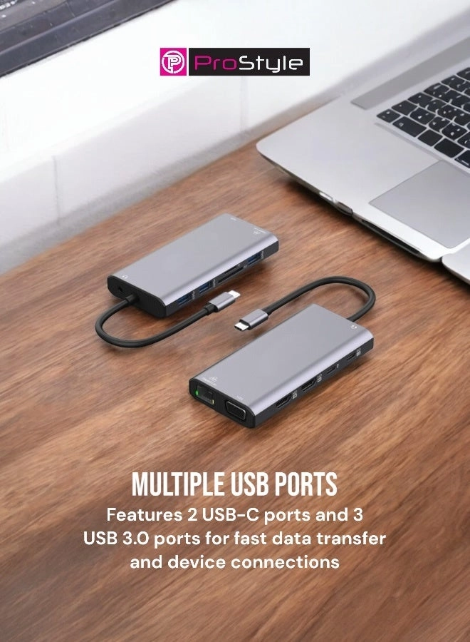 12-in-1 USB-C Hub - USB 3.0 HDMI Grey