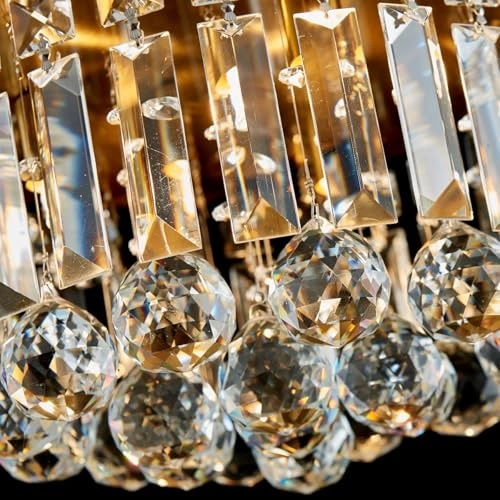 Crystal Chandelier - D30 x H24 cm E14 Socket 3 Bulbs Gold Finish