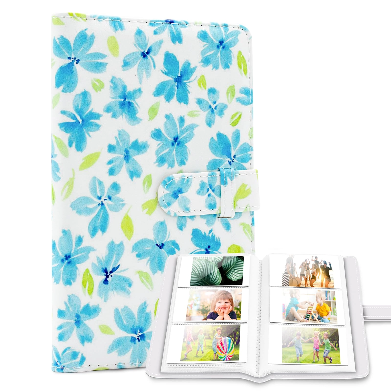 96 Pockets Photo Album - Large Capacity Blue flowers