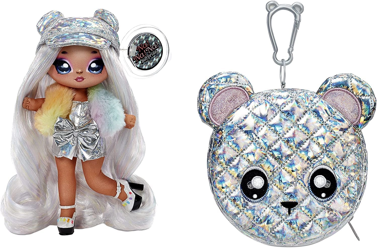 Na! Na! Na! Surprise Ari Prism Fashion Doll - 7.5" + Teddy Bear Purse - Metallic