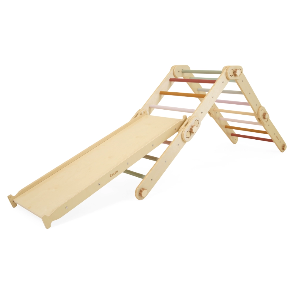 Pikler Triangle - Foldable Natural 80 x 90 x 102 cm + Reversible Ramp - 116 x 41 cm