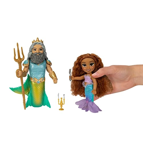Ariel Doll - 6 Inches Tall Dinglehopper Candelabra + King Triton Doll - Trident Ages 3+